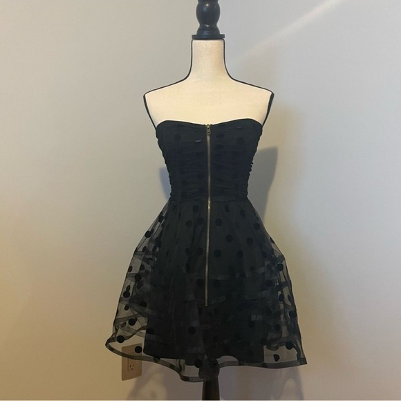 Y2K Betsey Johnson Polka-Dot Strapless Corset Tulle Dress Prom Formal Black  4